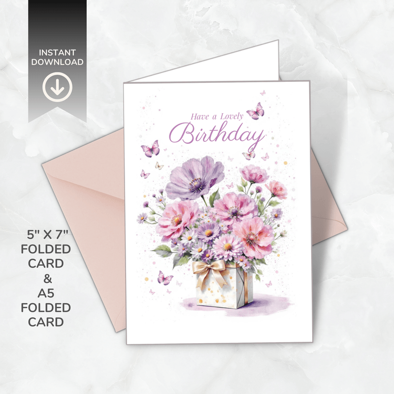 Printable Floral Birthday Card – Birthday Blooms Collection – A5 &amp; 5x7” Folded – Instant Download