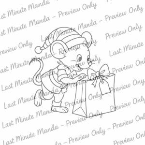 Maisie Mouse – Christmas Helper Digi Stamp Set | Black &amp; White PNG Christmas Clipart