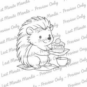 Milo the Hedgehog – Tea Party Time Digi Stamp Set | Cute Black and White PNGs for Personal Use