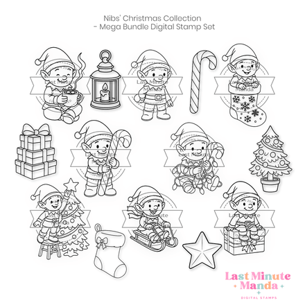 Nibs the Gnome – Christmas Digi Stamp Collection (4–8 Poses + Bundle Options)