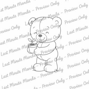 Patches the Bear – Garden Friends Digi Stamp Set | Black and White PNGs
