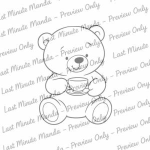 Biscuit the Bear – Tea Party Time Digi Stamp Set | Cute Black &amp; White PNGs for Cardmaking &amp; Crafts