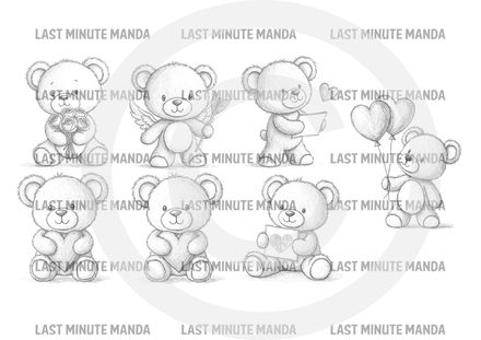 Valentine Benny Bear Sketch Set - Dual-Shaded Coloring Delight for All Artists