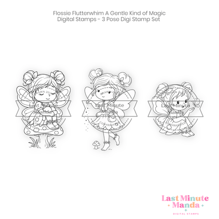 Flossie Flutterwhim – A Gentle Kind of Magic – 3 Pose Digi Stamp Set