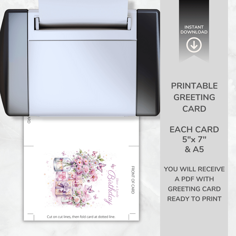 Printable Floral Birthday Card – Birthday Blooms Collection – A5 &amp; 5x7” Folded – Instant Download