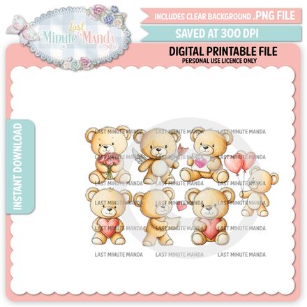  Valentine Benny Bear Clipart Set