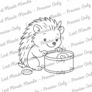 Milo the Hedgehog – Tea Party Time Digi Stamp Set | Cute Black and White PNGs for Personal Use