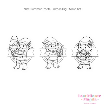 Nibs the Gnome – Summer Treats – 3 Pose Digi Stamp Set