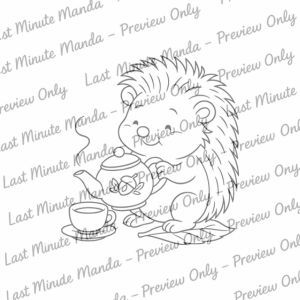 Milo the Hedgehog – Tea Party Time Digi Stamp Set | Cute Black and White PNGs for Personal Use