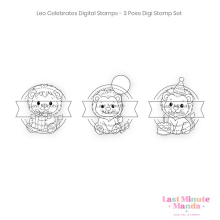 Leo Celebrates – 3 Pose Digi Stamp Set
