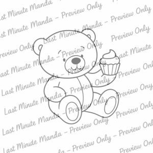 Biscuit the Bear – Tea Party Time Digi Stamp Set | Cute Black &amp; White PNGs for Cardmaking &amp; Crafts