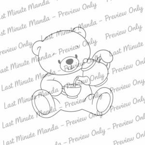 Biscuit the Bear – Tea Party Time Digi Stamp Set | Cute Black &amp; White PNGs for Cardmaking &amp; Crafts