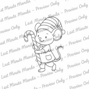 Maisie Mouse – Christmas Helper Digi Stamp Set | Black &amp; White PNG Christmas Clipart