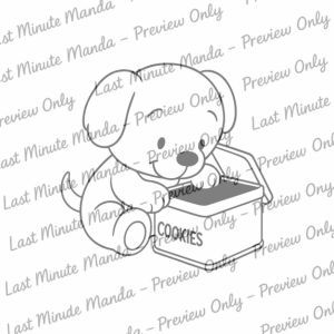 Cuddles the Puppy – Tea Party Time Digi Stamp Set | Whimsical Black &amp; White PNGs