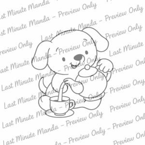 Cuddles the Puppy – Tea Party Time Digi Stamp Set | Whimsical Black &amp; White PNGs