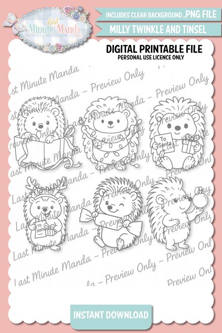 Milly Twinkle and Tinsel – Christmas Hedgehog Digi Stamp Set