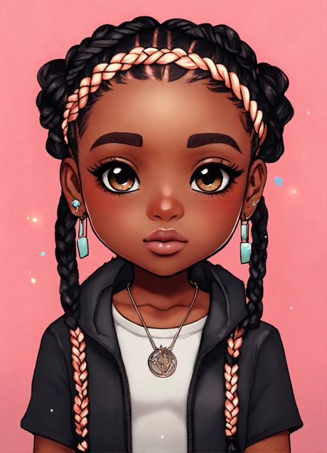 black girl chibi with braids