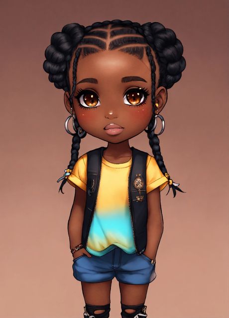 black girl chibi with braids