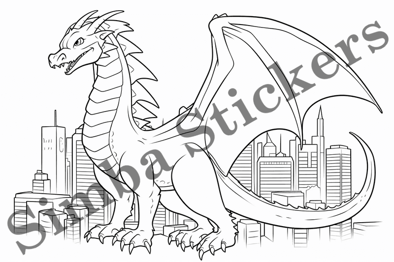 Colouring pages, bundle of dragons, simple, 10 images