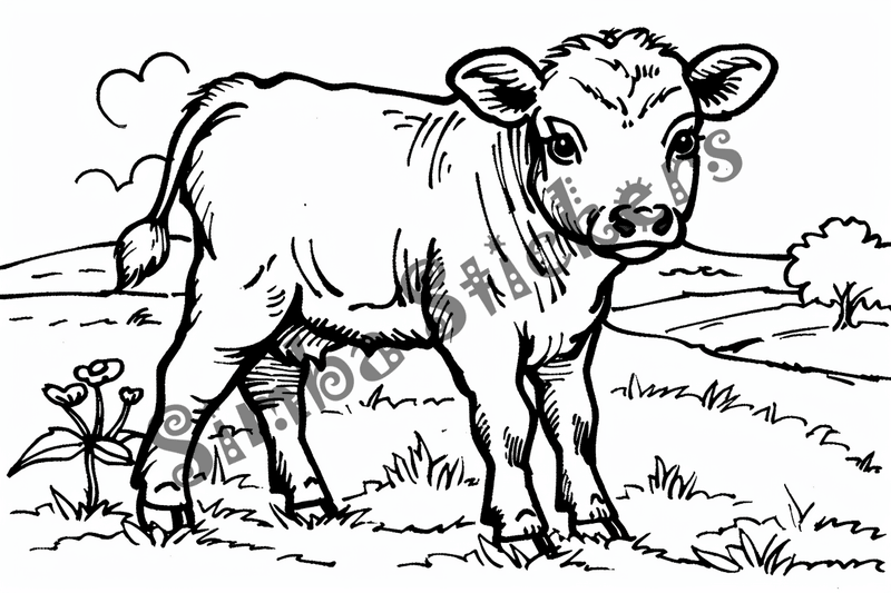 Colouring pages, bundle of cattle calves, 10 images