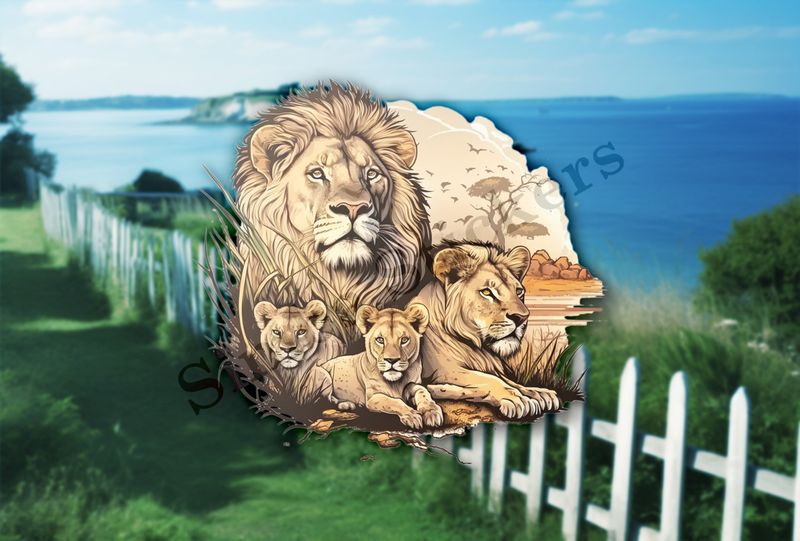Male lion with cubs