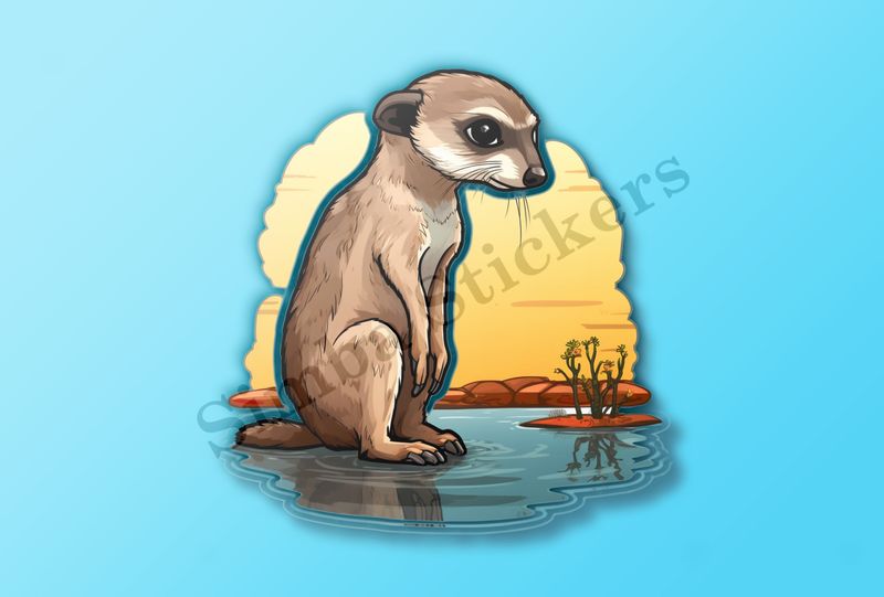 Meerkat sitting in a shallow pond