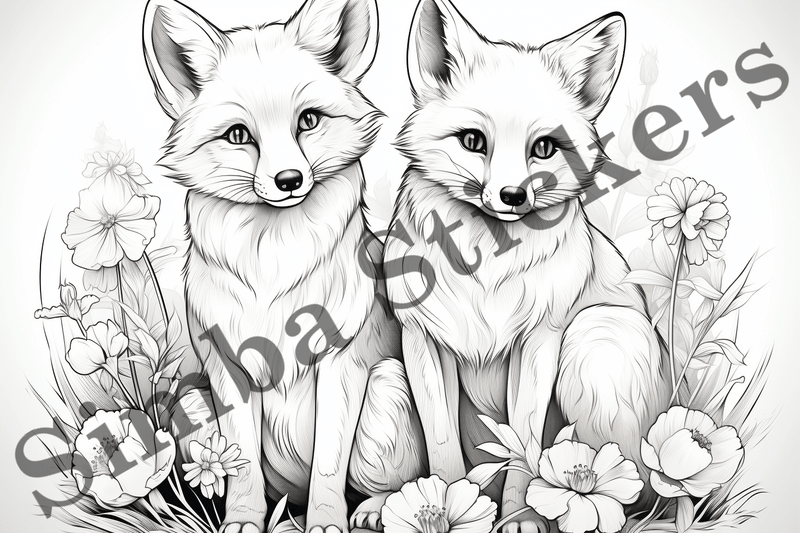 Colouring pages, Bundle of foxes in love, 10 images