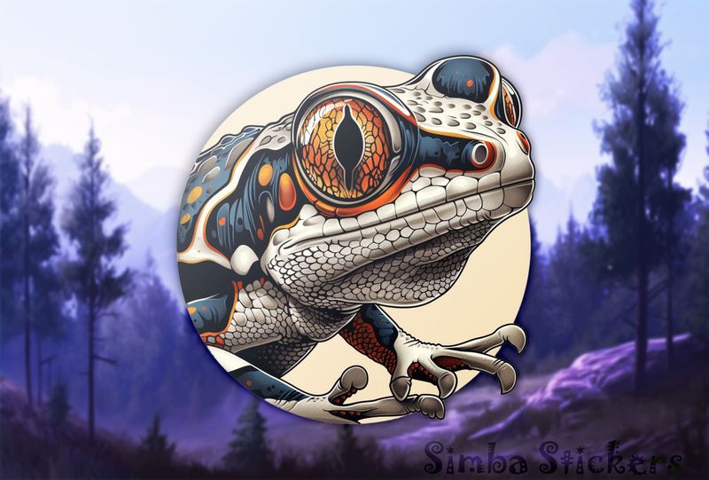 Colourful lizard peeking out of circle