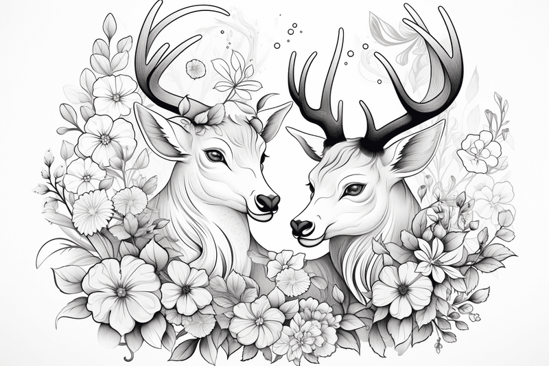 Colouring pages, bundle of deer, 25 images