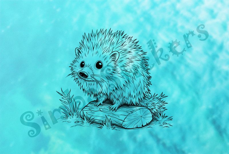 Porcupine standing on a log outline art