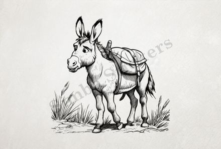 Small donkey carrying packaging, outline art