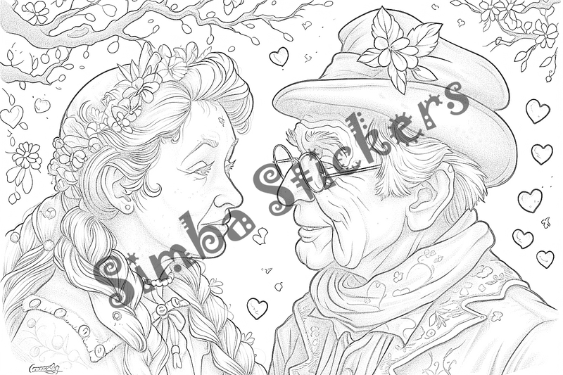Colouring pages, bundle of people, elderly and grandparents with children, 50 images