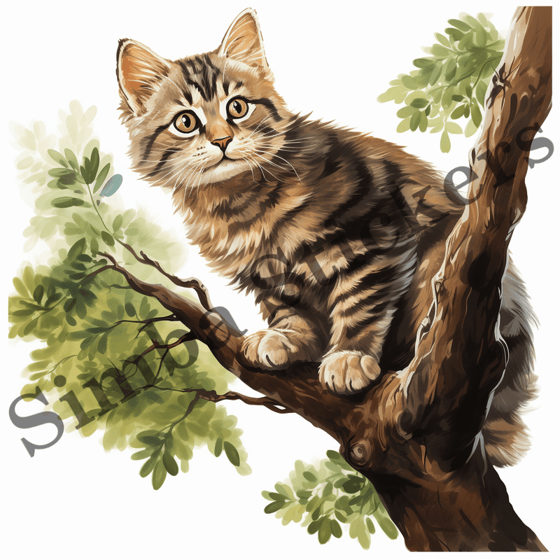 Cats in trees, image set, 10 images