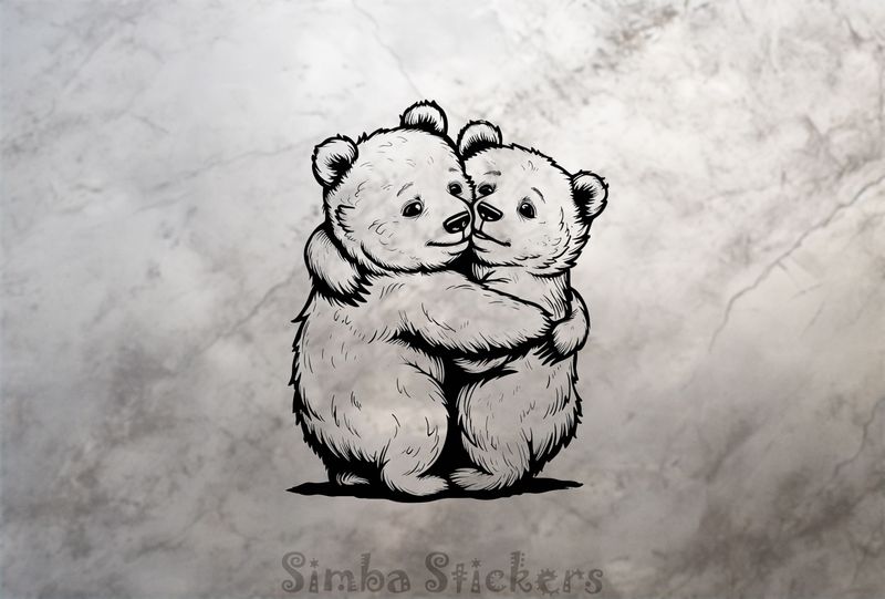 Bears cubs hugging while standing, outline art, ywoky5