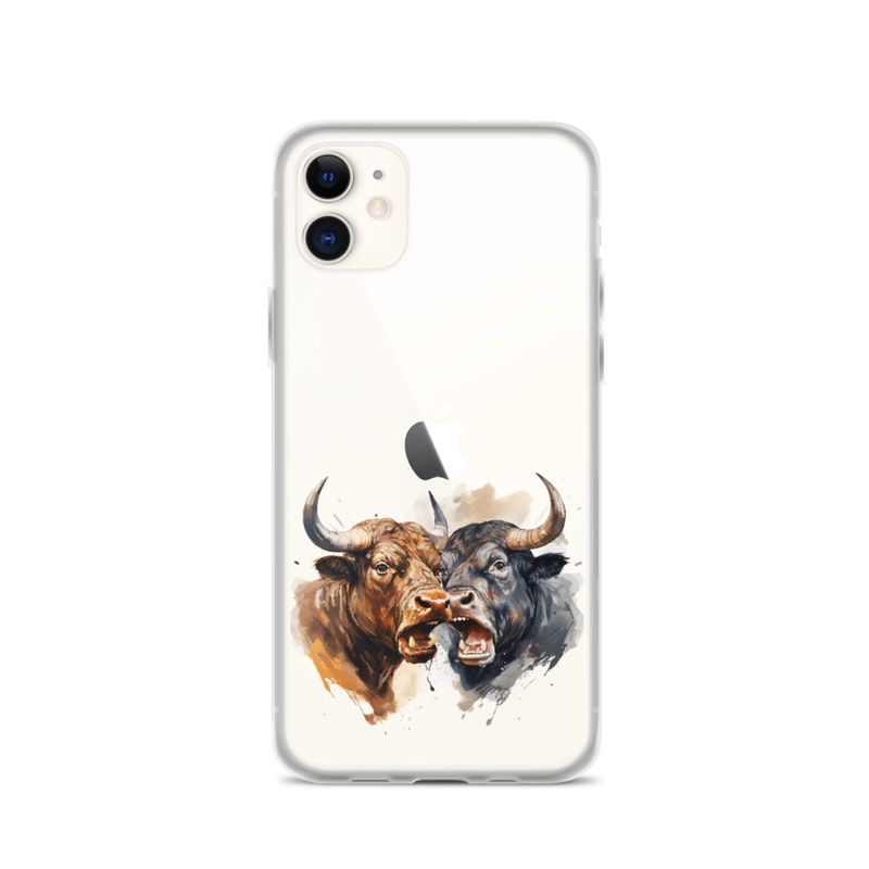 Clear Case for iPhone, Bulls facing up to each other, watercolour, dx5eff