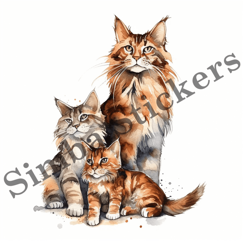 Maine Coon mother cats with kittens, image set, 10 images