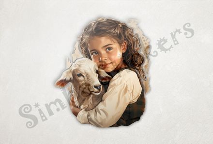 Goat kid in small girl&#x27;s embrace