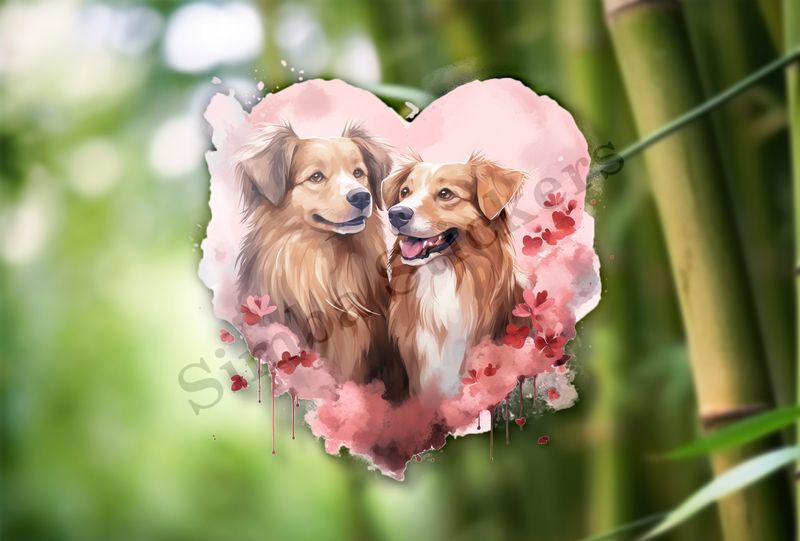 Dogs in love, watercolour