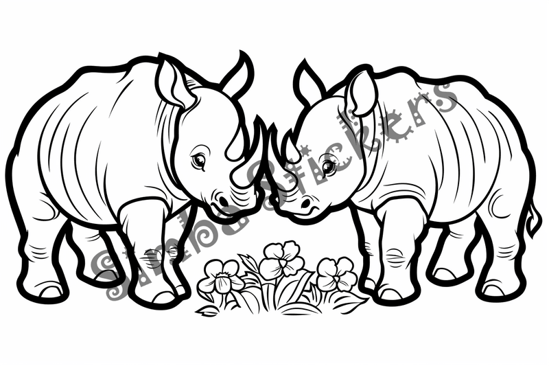 Colouring pages, bundle of rhinos in love, 10 images