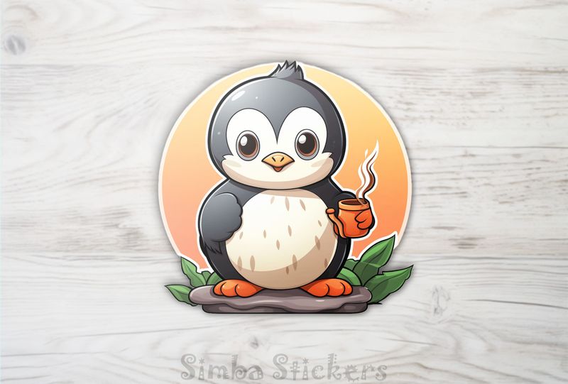 Penguin holding warm drink, tdzhcl