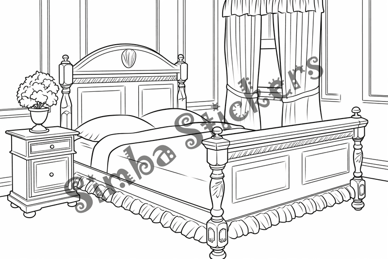 Colouring pages, bundle of house bedrooms, 25 images 2