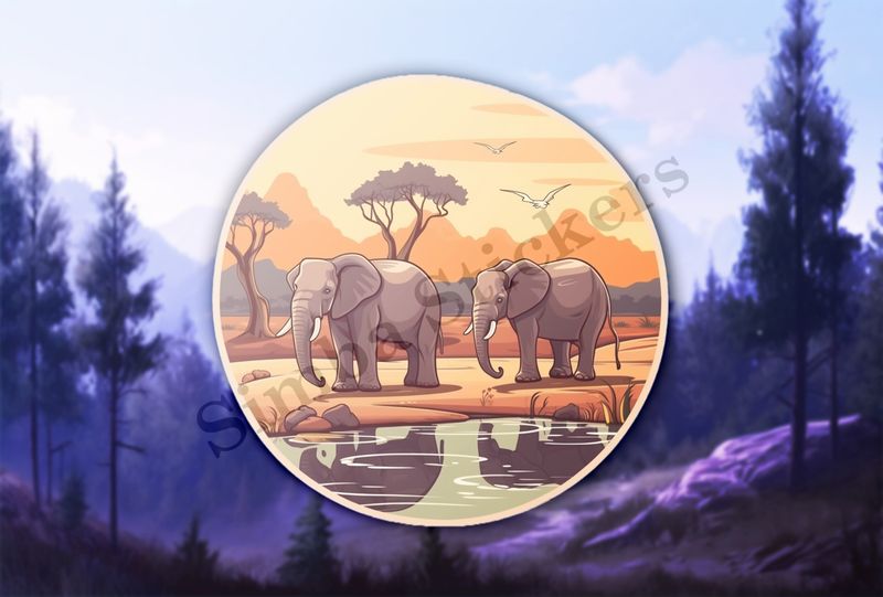Two elephants at a pond in the Savanna