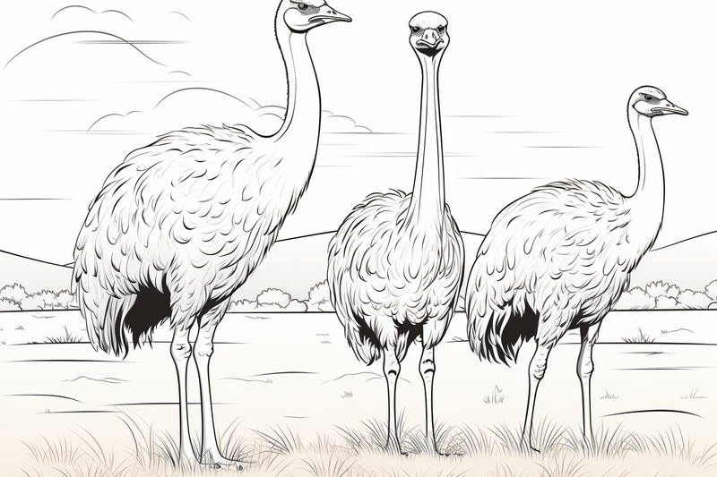 Colouring pages, Bundle of ostriches, 25 images