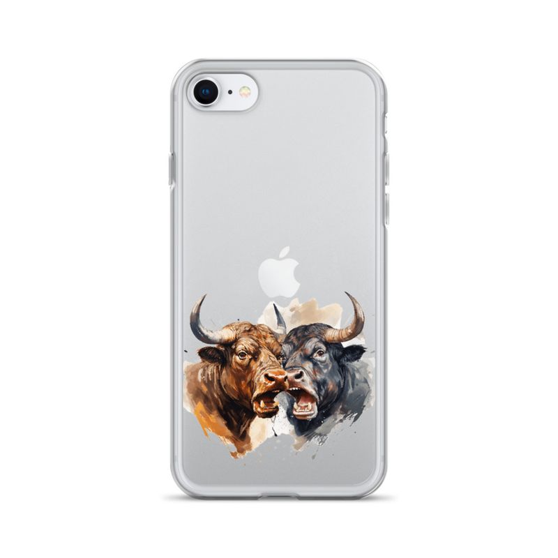 Clear Case for iPhone, Bulls facing up to each other, watercolour, dx5eff