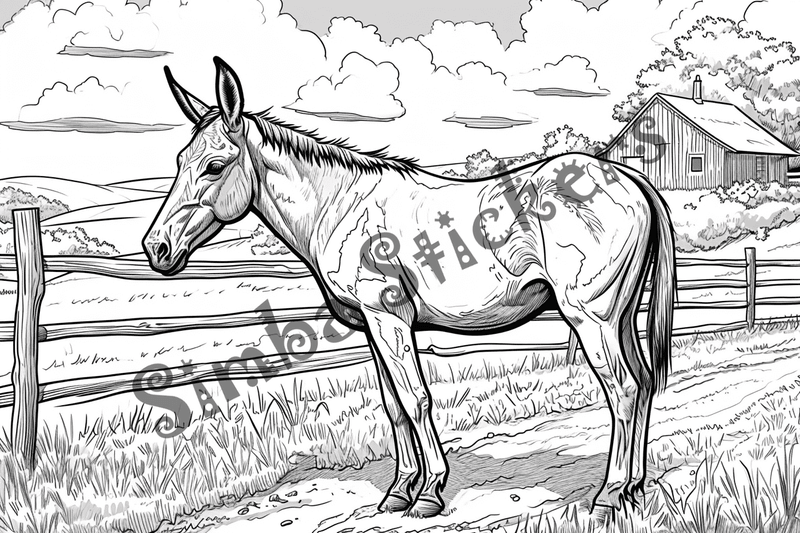 Colouring pages, bundle of singular mules, 10 images