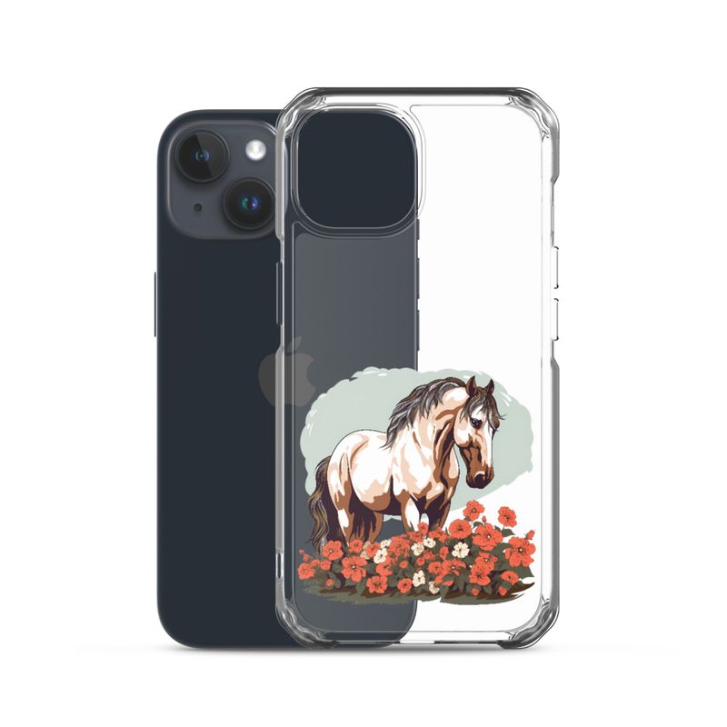 Clear Case for iPhone, Brown horse in field of red flowers, n4w2fj