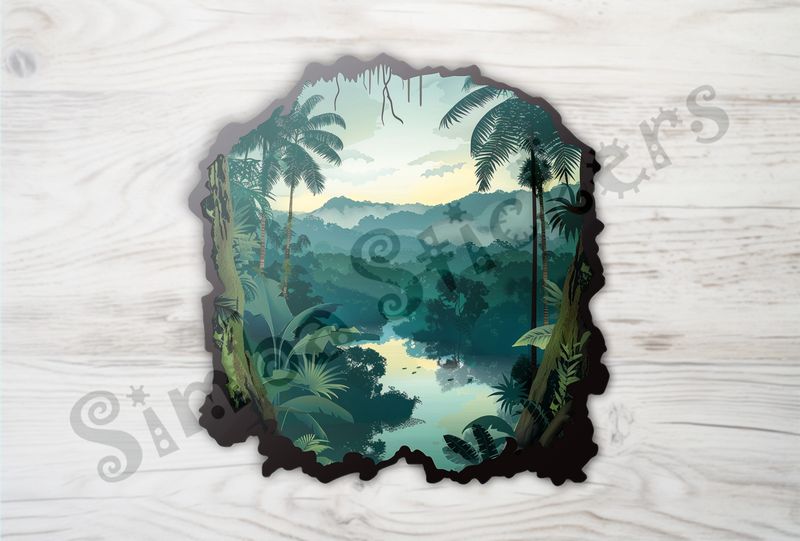 Equatorial Rainforest landscape, overlooking windy river