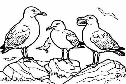 Colouring pages, bundle of seagulls, 50 images