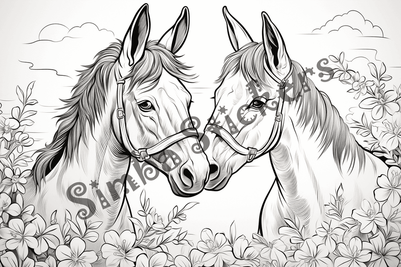 Colouring pages, bundle of mules in love, 10 images