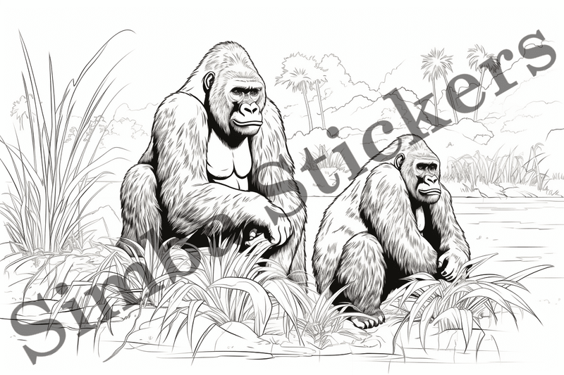 Colouring pages, bundle of gorillas, 25 images
